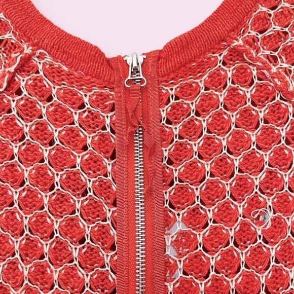 Anthropologie MOTH Crochet Tunic Top Coral Cream Long Sleeve Boho Womens Size XS - Picture 4 of 7